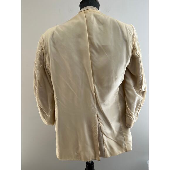 Vintage Mr Sid Silk & Wool Bespoke Suit Jacket Blazer Pale Yellow Beige 40 SG - Picture 10 of 12